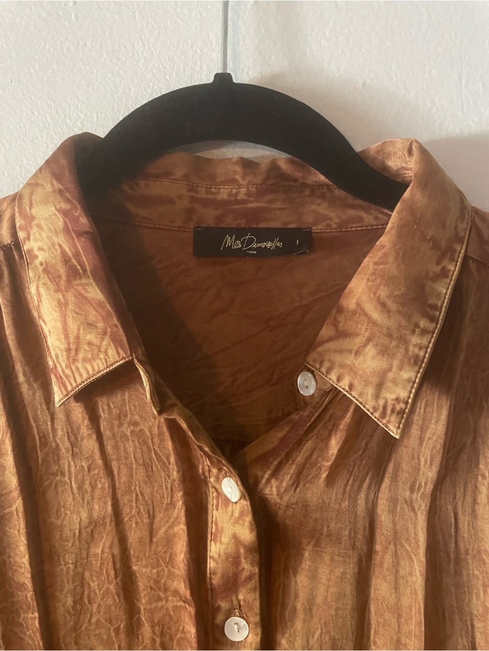 Mes Demoiselles Metallic Bronze Button-Up Blouse